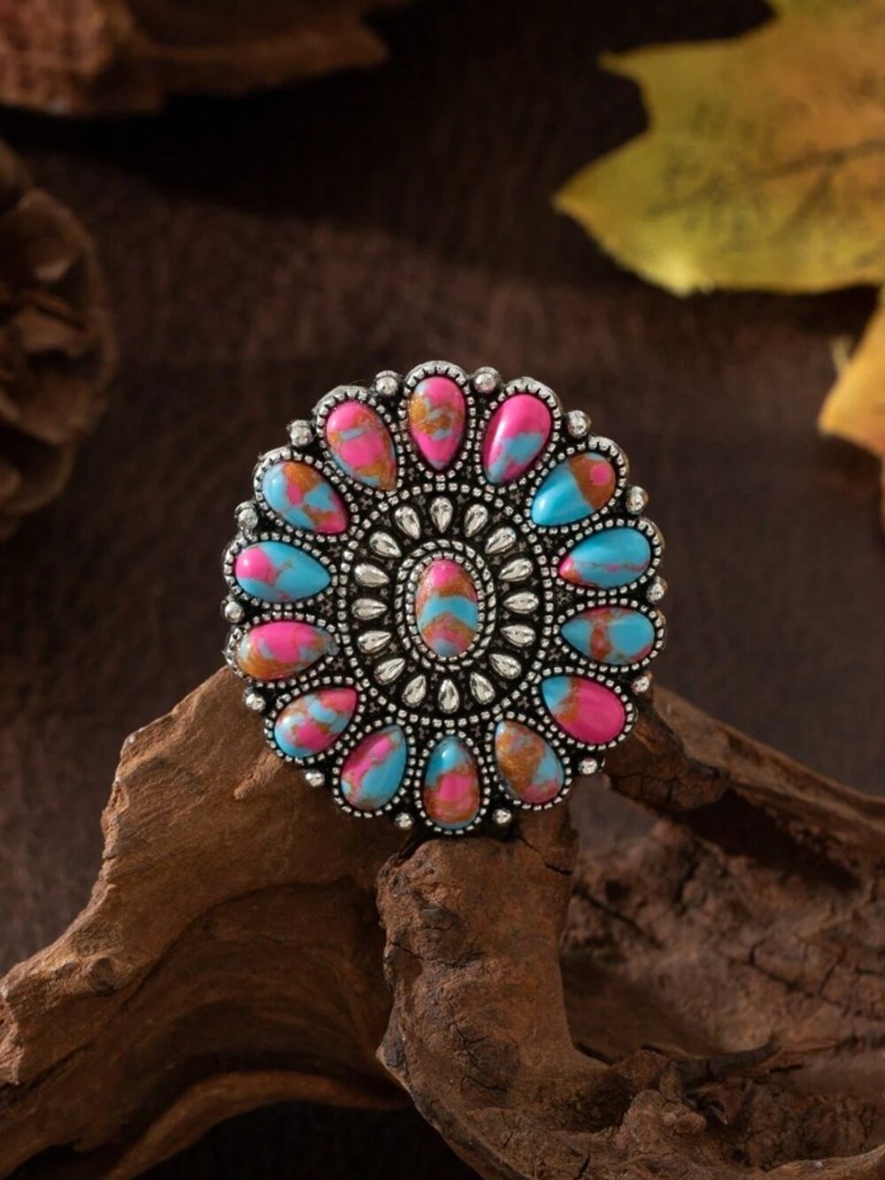 Adjustable Size Ring‎ With fake faux Turquoise